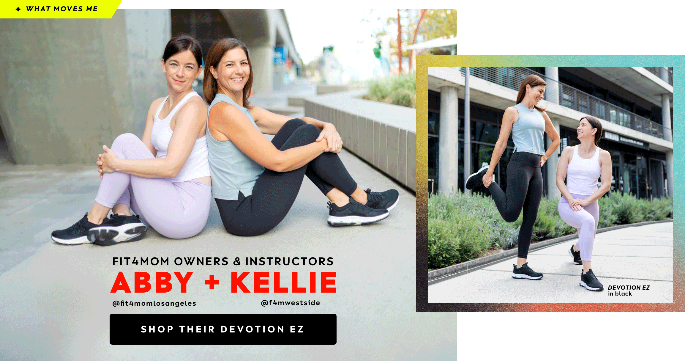 Fit4Mom owners and instructors. Abby (@fit4momlosangeles) and Kellie (@f4mwestside). Shop their Devotion EZ. Devotion EZ in black.