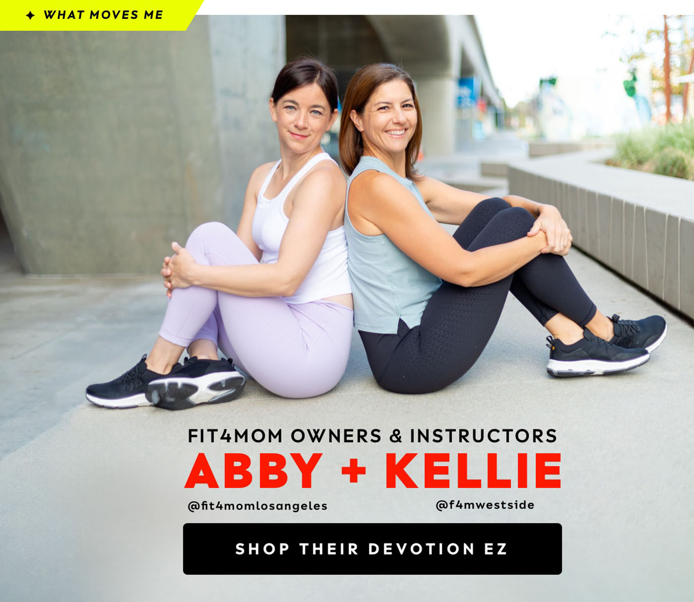 Fit4Mom owners and instructors. Abby (@fit4momlosangeles) and Kellie (@f4mwestside). Shop their Devotion EZ.